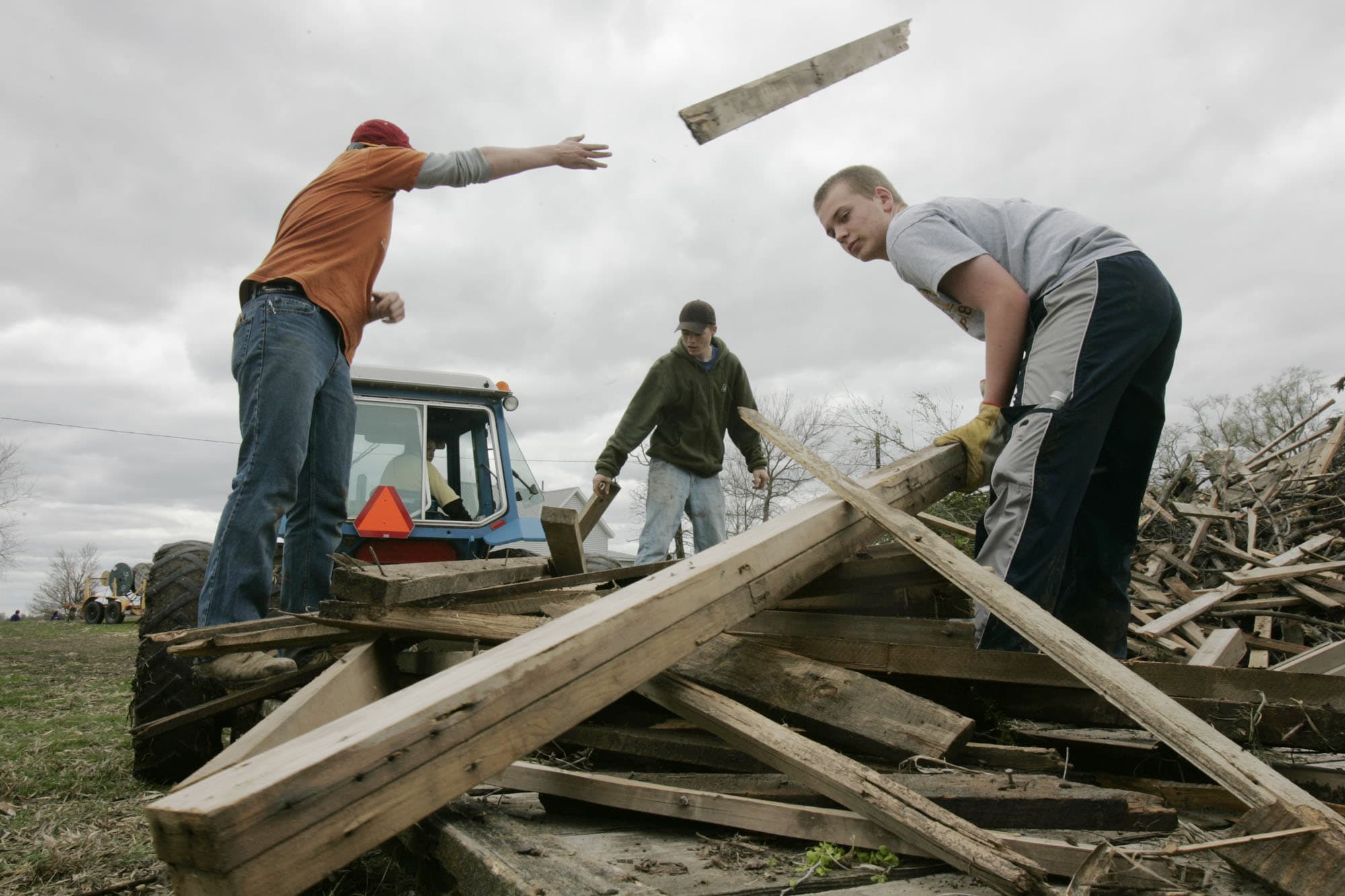 Storm cleanup volunteers clearing debris