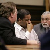 Curtis Miller reacts upon hearing his guilty verdict in the Linn County Courthouse on Thursday, May 7, 2009. Miller, 30, of West Branch, is accused of killing his 3-month-old daughter Kimisha Miller in 2007. (Chris Mackler/The Gazette).