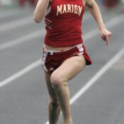 Marion senior Kelsey Labs races toward the finish line en route to winning the 100meter dash on May 15 during the Class 3A district at Thomas Park in Marion. Labs won in 13.13 seconds and also won the 100 and 400 hurdles. (Chris Mackler/The Gazette).
