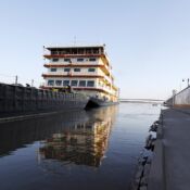 The U.S. Army Corps of Engineers' Motor Vessel Mississippi docked at Cape Girardeau on Friday, April 9, 2010. The vessel, one of the largest working towboats still in use, was piloted by the Army Corps of Engineers' Mississippi River Commission. The commission was conducting its annual high-water inspection of the River.